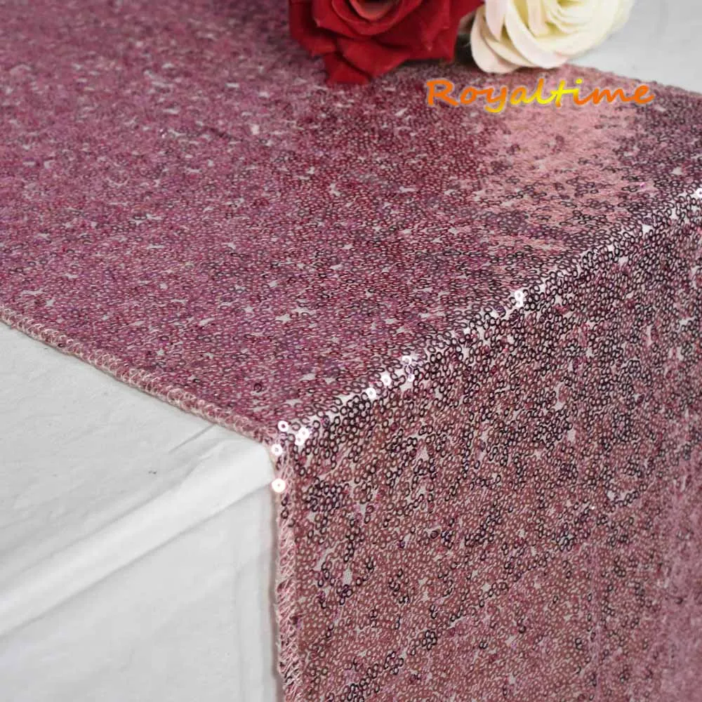 Pink Gold 30x180cm Christmas Green/Fuchsia/Burgundy/Rose Gold Sequin table runner for Party table cloth Weddings Decoration Table Runners - Цвет: Pink Gold
