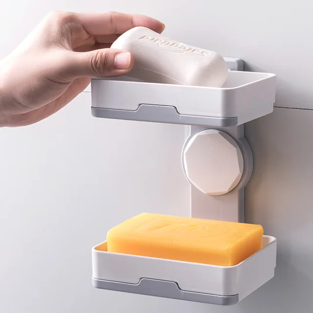 

Creative Double Layers Soap Box Portable Soap Dishes Soap Drain Wall Mounted Soap Sponge Holder Soap Box Organizer Container