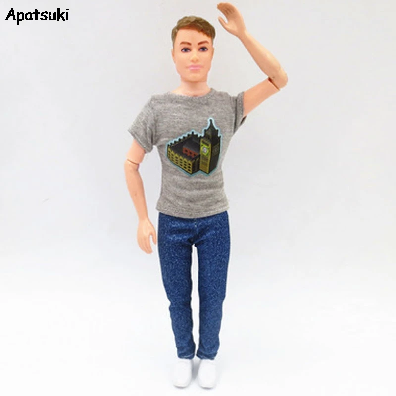 Одежда для куклы Кена 1/6 мужские наряды серая футболка и джинсовые джинсы брюки