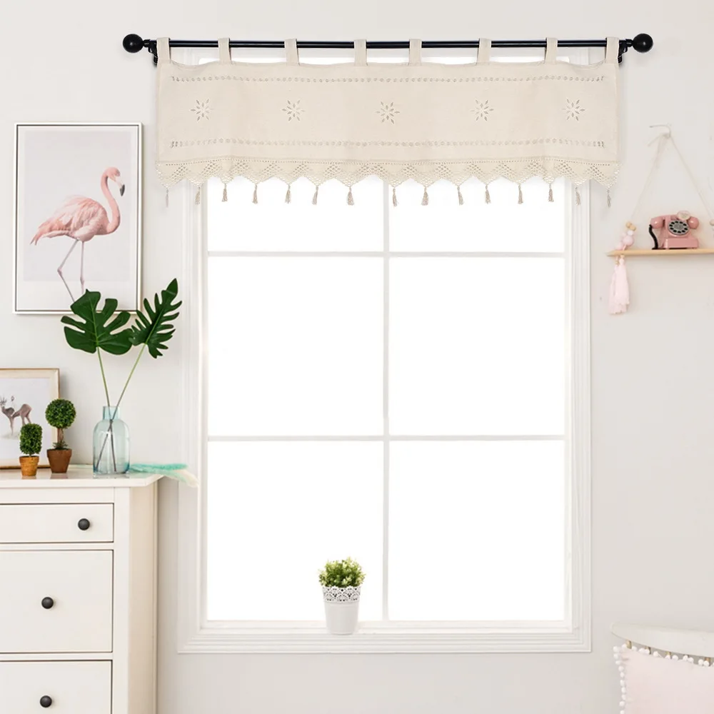 Полузанавеска из хлопка и льна 1 шт. Цветочная кухонная занавеска ручной работы с