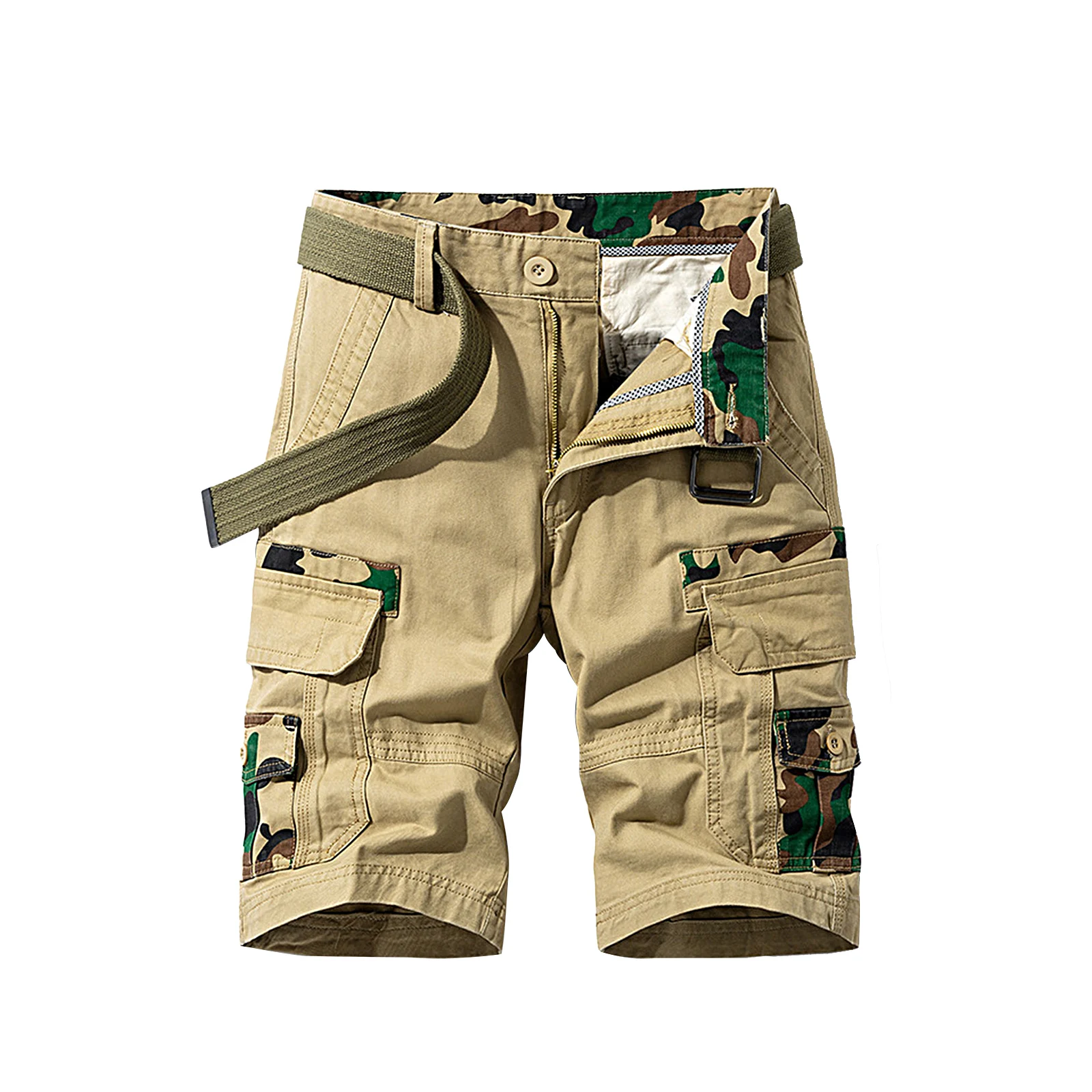 

Men Casual Shorts with Pockets, Male Camouflage Printed Pattern Breeches, Navy/ Army Green/ Black/ Khaki