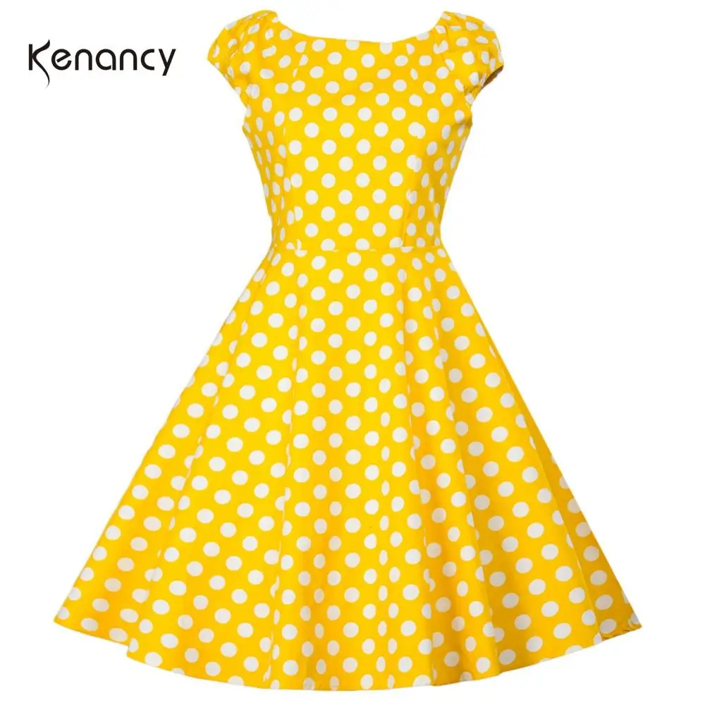 Женское винтажное платье Kenancy хлопковое в горошек летнее ретро стиле для