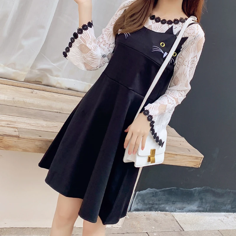 Женская одежда новинка 2020 модное черное кружевное платье с длинным рукавом и