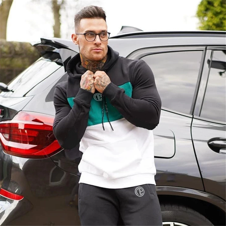 

Autumn New Mens Hoodies Casual Fashion Cotton Sweatshirt Gyms Fitness Workout Pullover Outerwear Male Hooded Jacket Tops Clothes