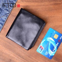 aetoo original handmade soft leather wallet leather genuine cow leather vertical mens wallets retro money clips short billfold