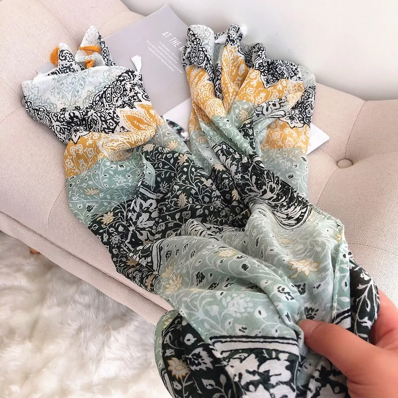 Женский шарф-пашминовый палантин с кисточками геометрическим рисунком 2021 шаль