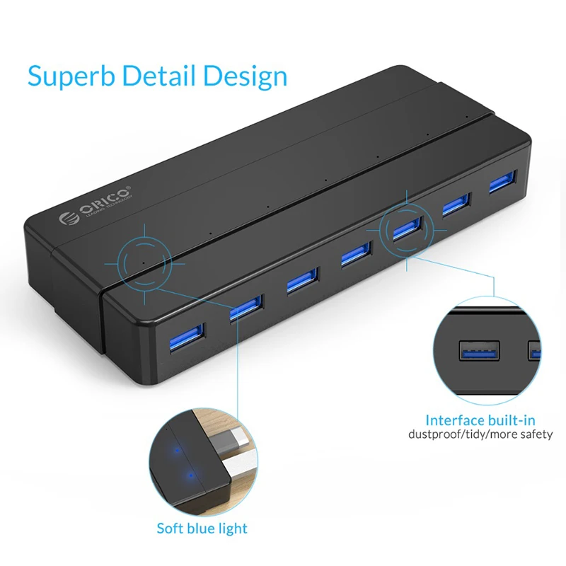 ORICO концентратор USB 3 0 7 портов с 12 В адаптер питания OTG разветвитель для ноутбуков