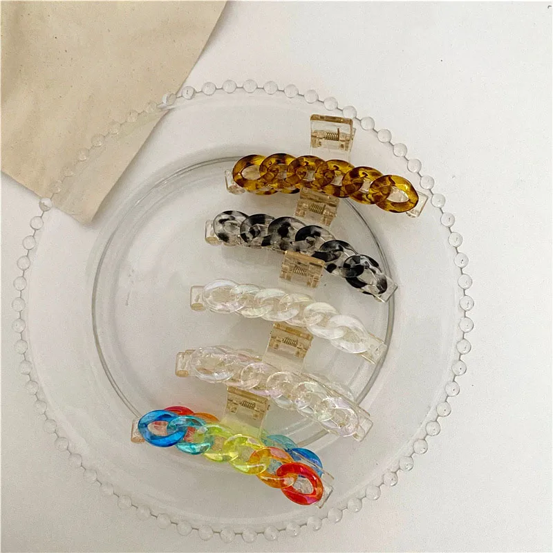

New Lock Chain Hair Claws Trendy Colored Gripping Clip Amber Printed Hairpin Hair Clip Woman Hair Accessories