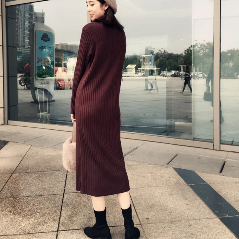 

HWLZLTZHT Knit Long Straight Sweater Dress Women Casual Loose Oversize Sweater Dresses Maxi O-Neck Basic Dress