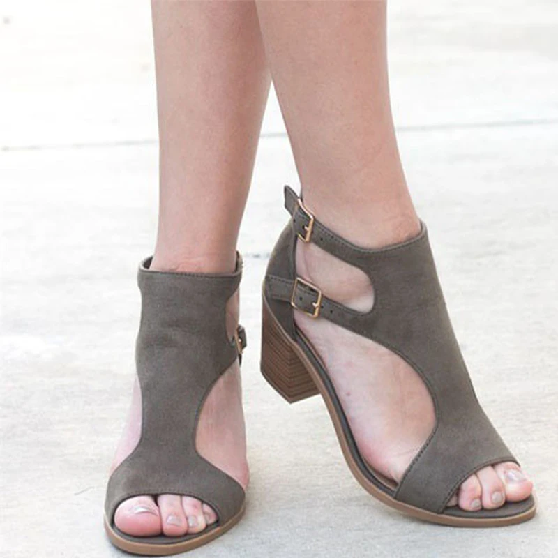 Сандалии Женские однотонные с ремешком на пряжке Босоножки открытым носком
