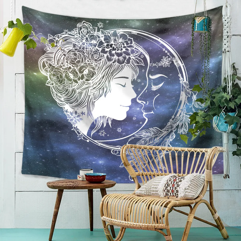 Белый черный гобелен с изображением Солнца и Луны мандалы настенный подвесной в