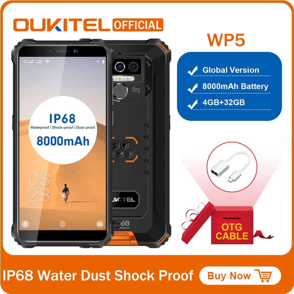 Смартфон OUKITEL WP5 IP68 водонепроницаемый пыленепроницаемый MTK6761 экран 5 дюйма 18:9 MTK676