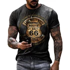 Футболка мужская оверсайз с коротким рукавом, модная Ретро рубашка с надписью US Route 66, стильная одежда свободного кроя, на лето