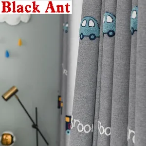 Мультяшные детские автомобильные утолщенные затемняющие шторы для детской спальни, украшение из хлопка и льна, серые оконные драпировки для гостиной, тюль X765 #3