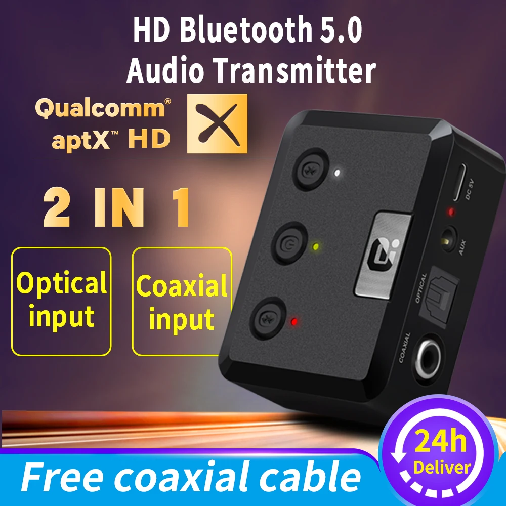 

MR275 Wireless bluetooth 5.0 audio transmitter aptX HD ll Optical Coaxial 3.5mm Aux RCA Audio receiver Adapter Dual Link TV PC