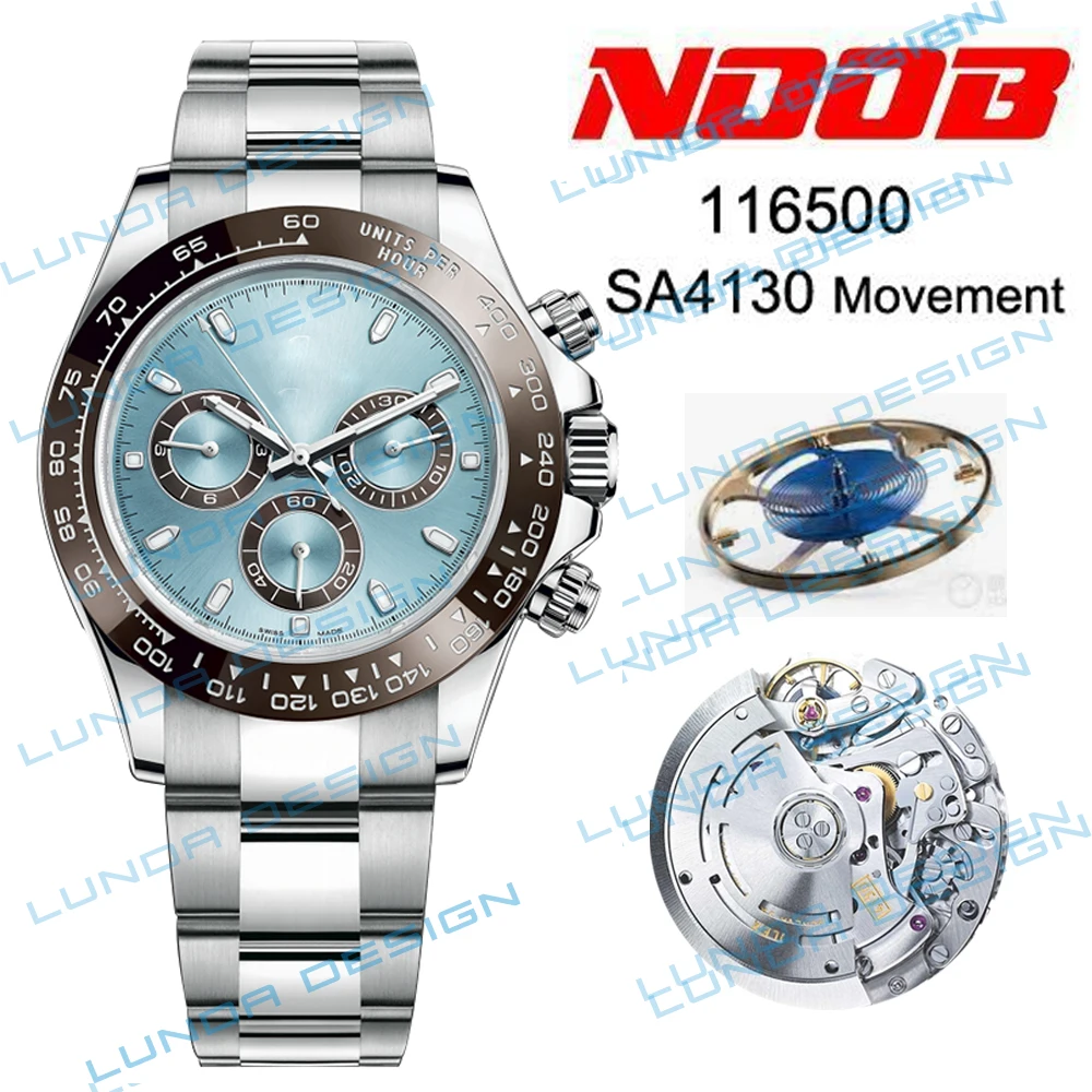 

Noob 4130 Movement Men's Mechanical Watch 40MM Day 116506 Brown Ceramic Bezel 1:1 Best Edition 904L SS Bracelet Ice Blue Dial
