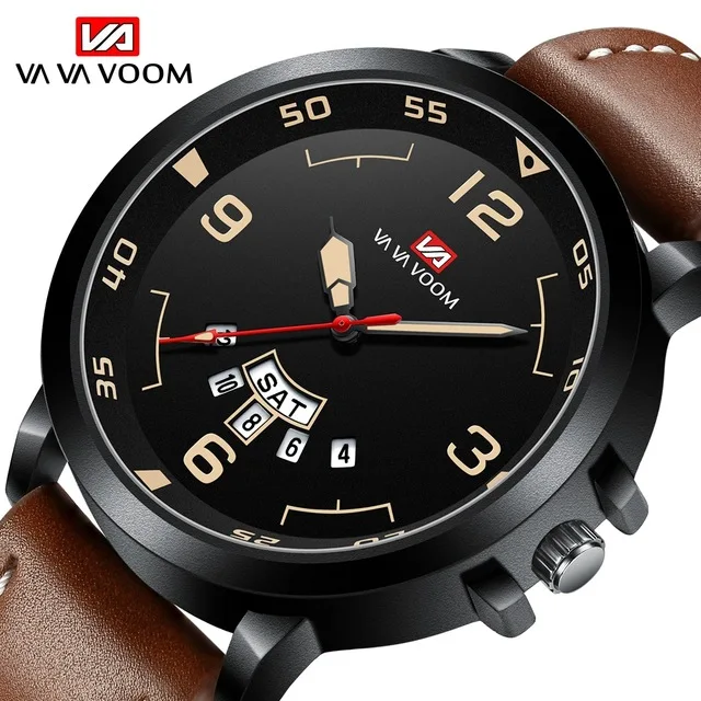 

Мужские Простые водонепроницаемые спортивные часы VA VOOM 208 с календарем и неделей, деловые наручные часы высокого качества с кожаным ремешко...