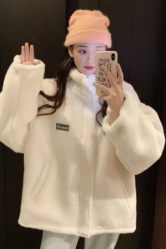 

Coat for Women Autumn and Winter All-Matching Style Loose Lamb Wool Two-Sided Wear Thickened Cotton Padded Coat Ins Fashion