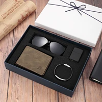 customized men%e2%80%99s gift box pu leather wallet sunglasses lighter men%e2%80%99s bracelet four piece set the best gift for boyfriend