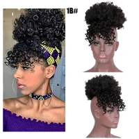 afro puff synthetic hair bun with bangs chignon hairpiece for women drawstring kinky curly ponytail clip in hair extensions