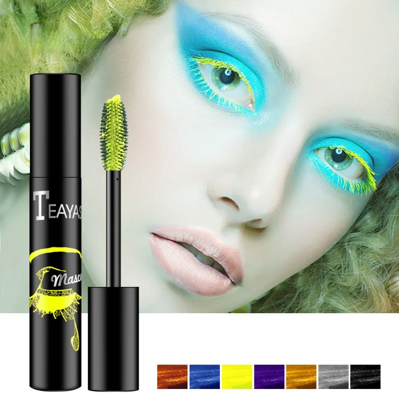 

7-color ColorMascara Lengthen Thick Sapphire Blue Purple Gold Bronze Fluorescent Green Mascara Without Blooming EyeMakeup Lashes