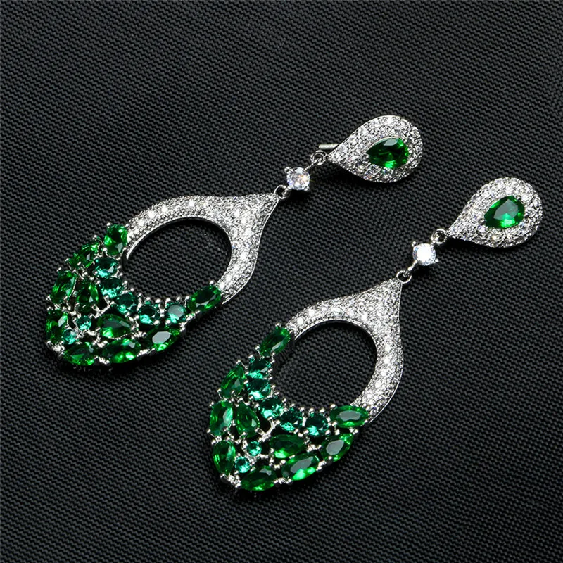 

Bohemian Zirconia Green Dangle Earrings for Women European and American Style Exaggerated Wedding Jewelry Statement Earring