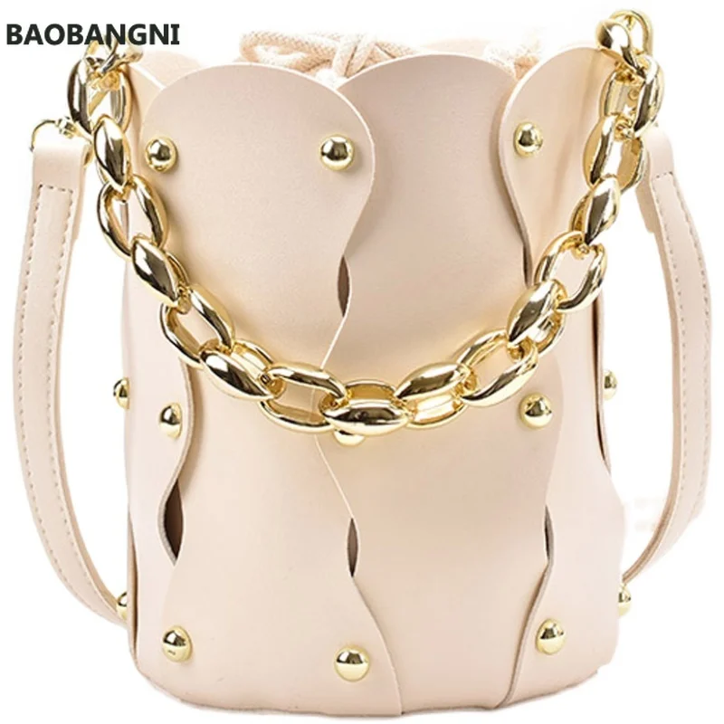 

Elegant Female Chain Tote Bucket bag Fashion New Quality PU Leather Women's Designer Handbag Rivet Shoulder Messenger Bag