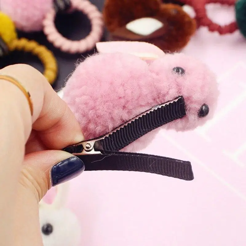 Bola de pelo de animal para ni&ntilde;a, anillo de pelo de conejo, banda de goma el&aacute;stica, bandas para el pelo coreanas, accesorios para el cabello, adornos-3