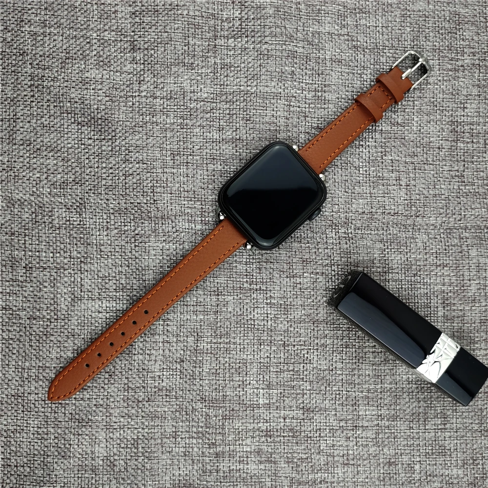 Ремешок кожаный для apple watch se тонкий браслет iwatch 7 6 5 3 44 мм 42 40 38 | Наручные часы
