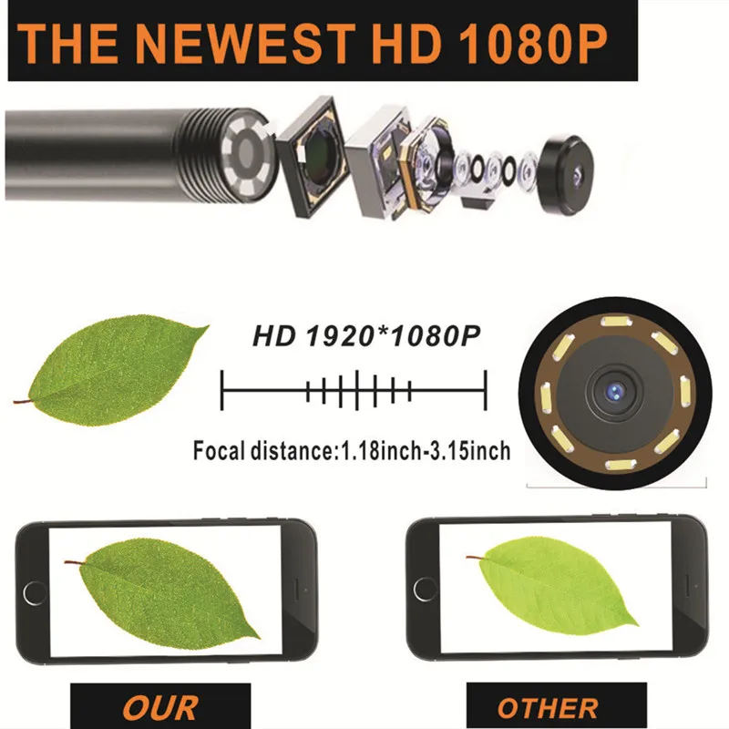 WIFI Endoscope Camera Waterproof Inspection Borescope IOS for Android Smartphone Iphone Endoscopio | Безопасность и защита