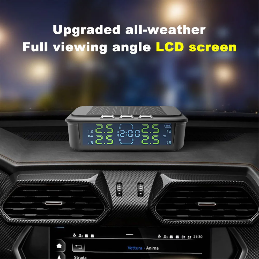 

1SET Car Solar TPMS LCD Tire Pressure Monitor Tire Temperature Alarm System TPMS LCD With Tire Pressure Monitor 4 Sensors