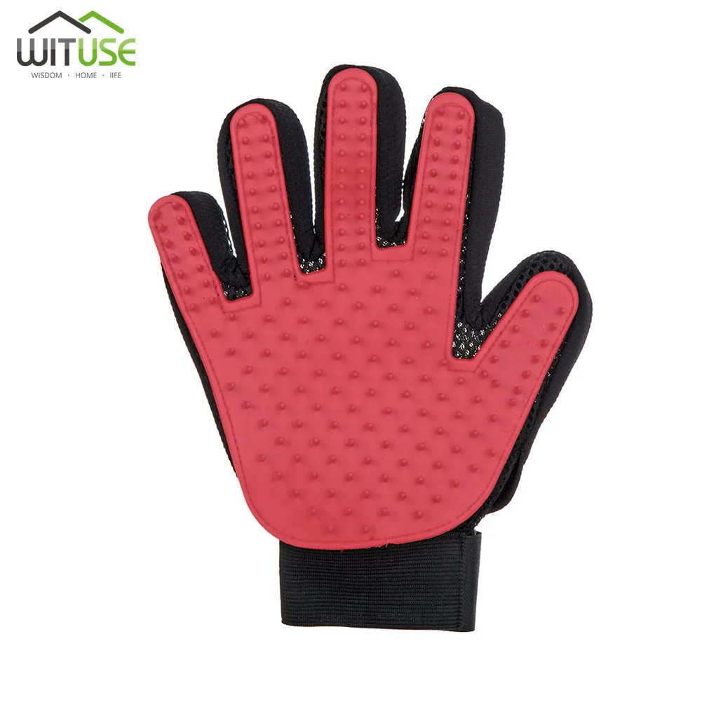 Right hand red Щетка для волос для домашних животных, перчатка для чистки домашних животных, массажная перчатка для ухода за лошадьми, перчатки для чистки пальцев животных, перчатки для кошачьей шерсти - Цвет: Right hand red