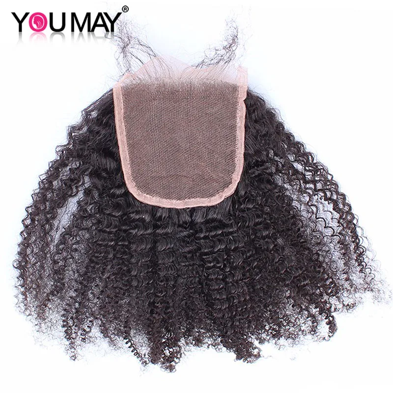 

Lace Closure Mongolian Afro Kinky Curly Hair 3.5x4 Human Hair Closure Free Part With Baby Hair Bleached Knots Virgin Hair YouMay