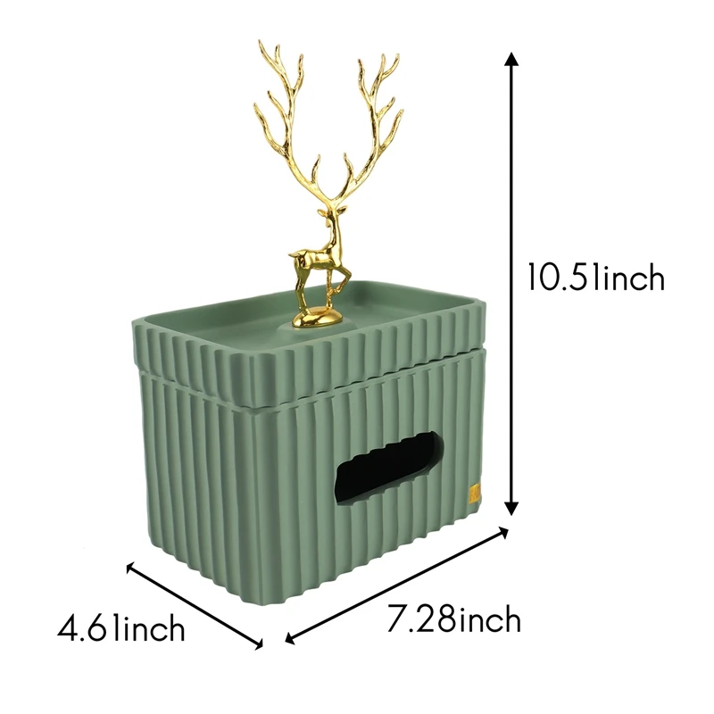 

Golden Deer Rectangular Tissue Box Resin Striped Storage Tissue Canister Living Room Desktop Home Decor