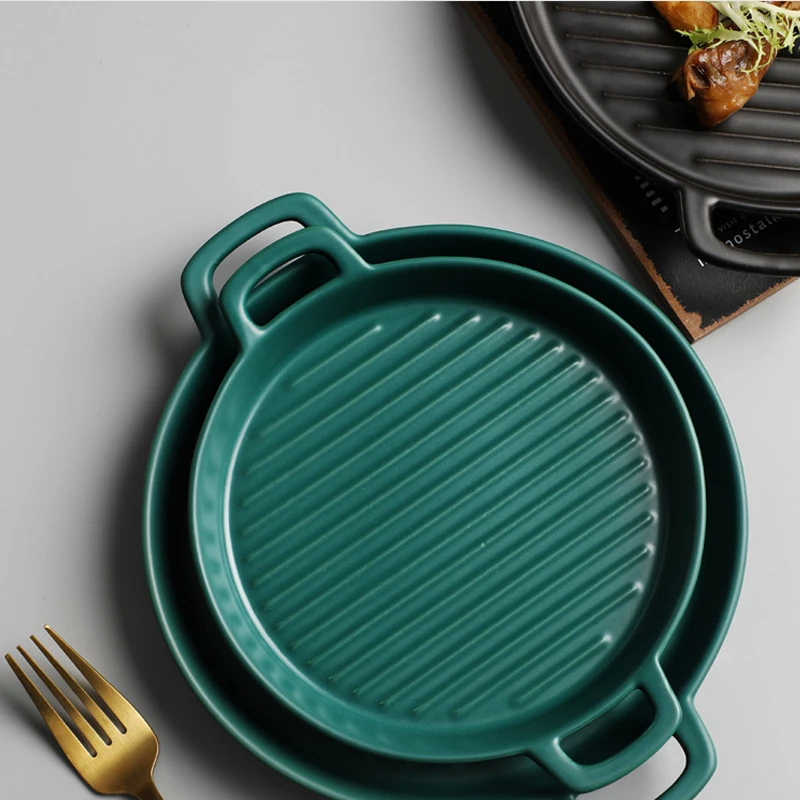 Круглые бинауральные керамические плоские тарелки кухонный поднос для закусок