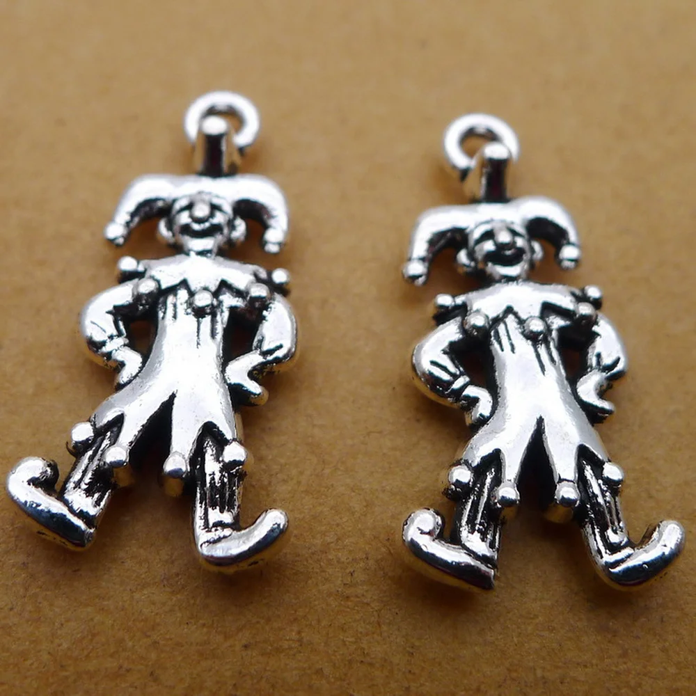 

120pcs Clown Charms 12mm x 25mm DIY Jewelry Making Pendant antique silver color