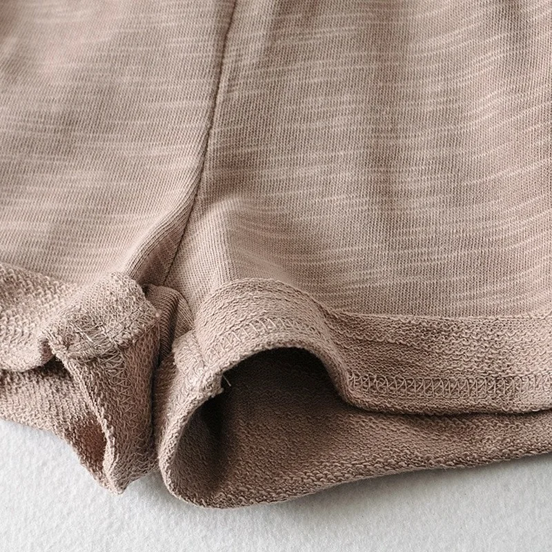 

2021 Summer Chic Simple Solid 2 Pcs Women Short Sets O Neck Short Sleeve Crop Top Tshirts + Elastic Waist Bandage Loose Shorts