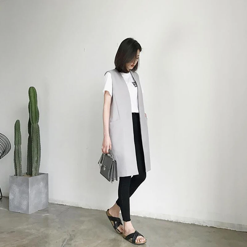 Весна 2019 женский элегантный жилет высокого качества облегающий длинный зимнее