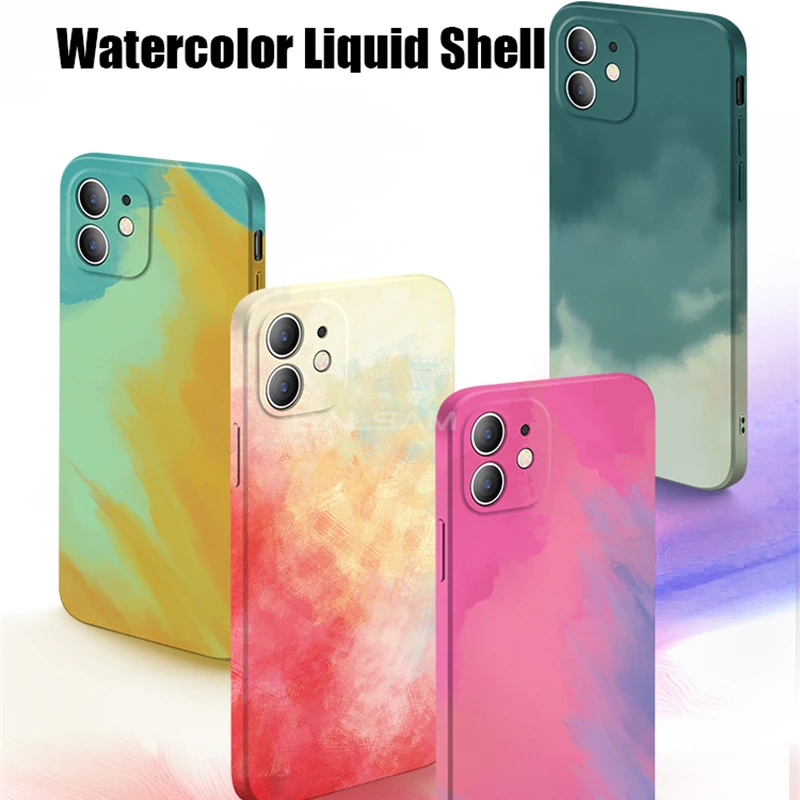 

Balsam Square Soft Liquid Silicon Phone Case For Iphone 12 Mini 11 Pro XS Max 6S 7 8 Plus SE 2020 Original Gradient Color Cover