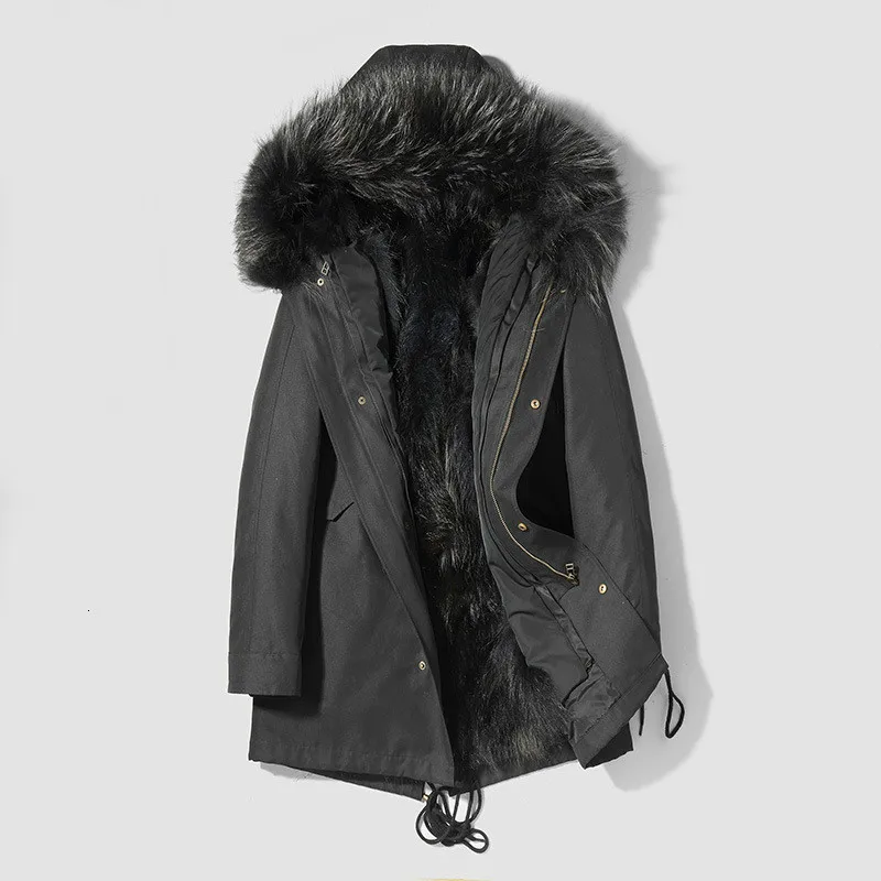 Пальто из натурального меха воротник енота парка зимняя куртка для мужчин Теплые