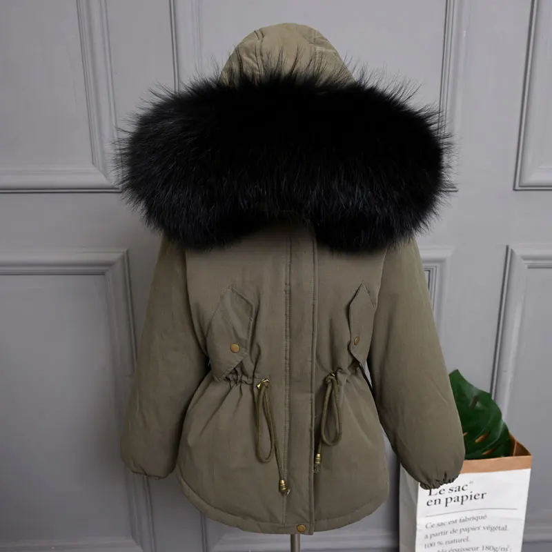 army green black Luzuzi натуральный мех воротник зимняя куртка для женщин белый утиный пух пальто теплые толстые парки для женщин s Зимняя Куртка s пальто - Цвет: army green black