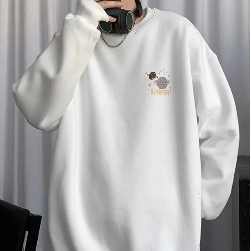 

Pullover men harajuku with fleecy crewneck all-match hoodie autumn literary youth trend hoodie for couples new