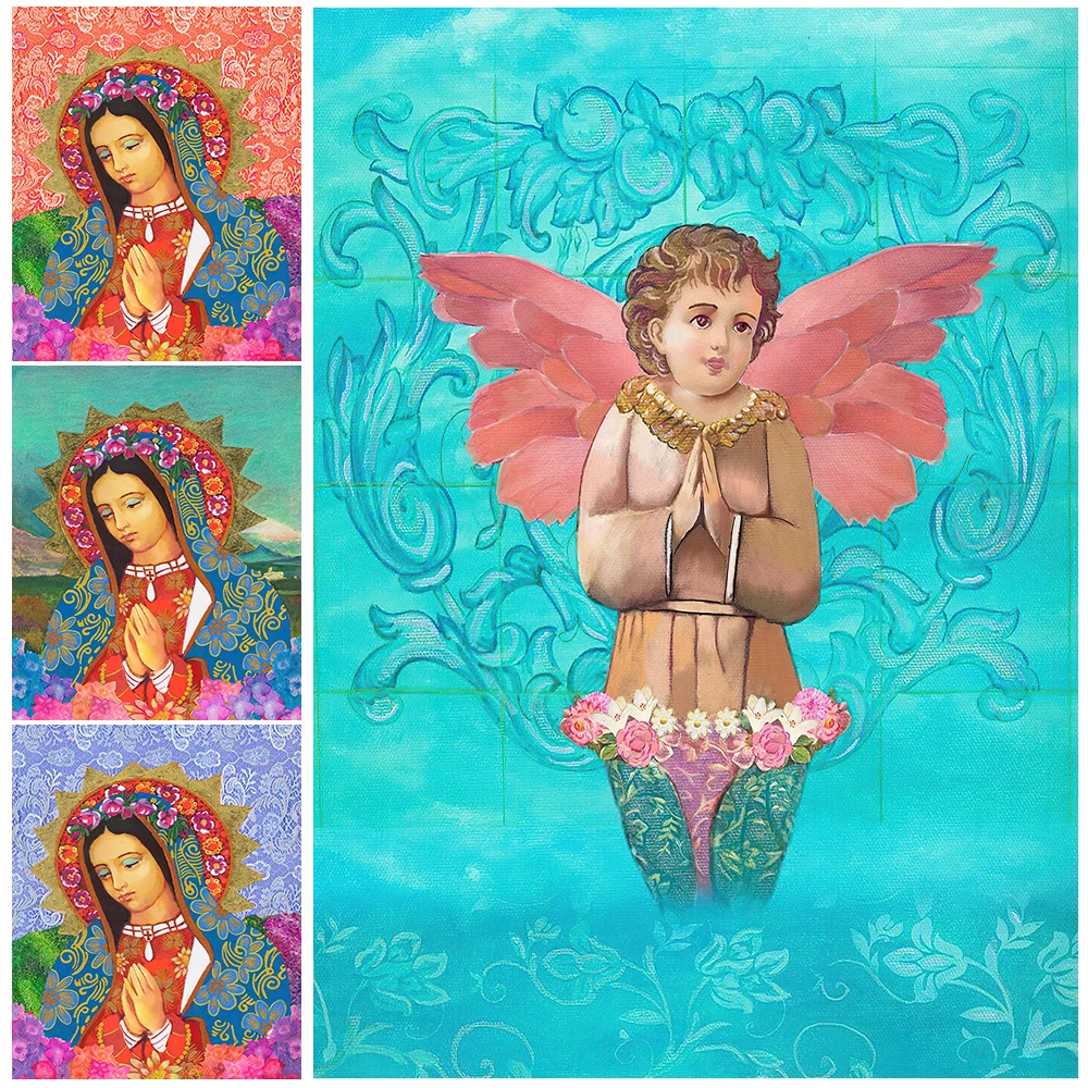

Guardian Angel And Virgen De Guadalupe Wall Art Canvas Painting Home Decoration Catholic Religious Belief Art Poster And Prints