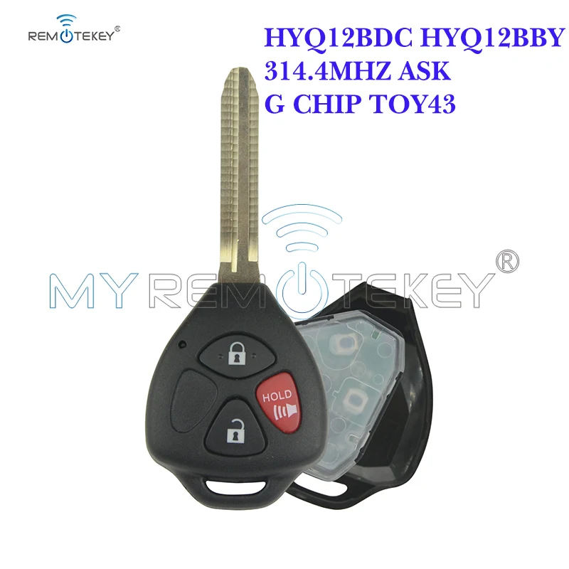 

Remtekey New 3 Button 314.4mhz TOY43 Hyq12bby Hyq12bdc G Chip Remote Replacement Key For Toyota Yaris Camry RAV4 Corolla Matrix