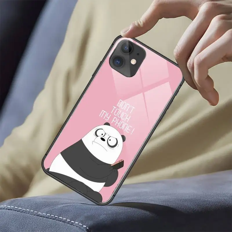 

Cute Bear panda Cartoon lovely Phone Case Tempered glass For iphone 6 6S 7 8 plus X XS XR 11 12 mini PRO MAX Shell Cover Funda