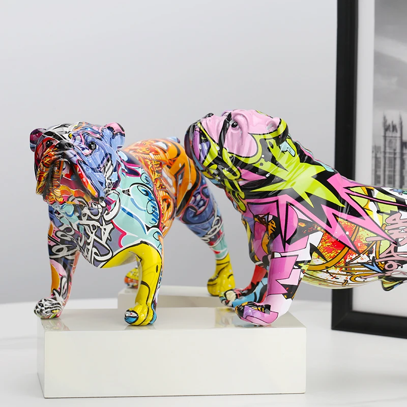 

creative Colorful English bulldog figurines Modern Graffiti art home decorations Room Bookshelf TV Cabinet decor animal Ornament