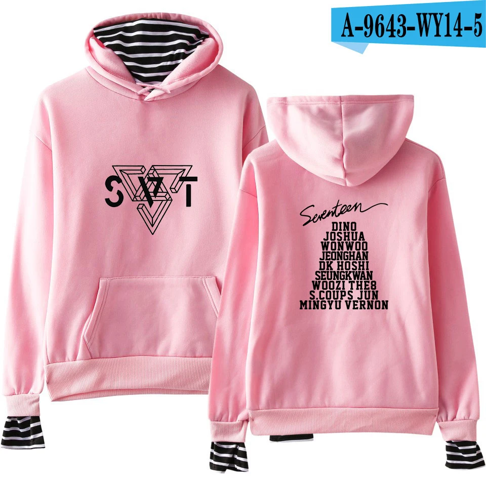 pink Новая мода Seventeen; Кей-Поп толстовки с капюшоном и свитшоты для пары с капюшоном женские обманка шт K поп одежда в стиле «хип-хоп» в уличном стиле - Цвет: pink