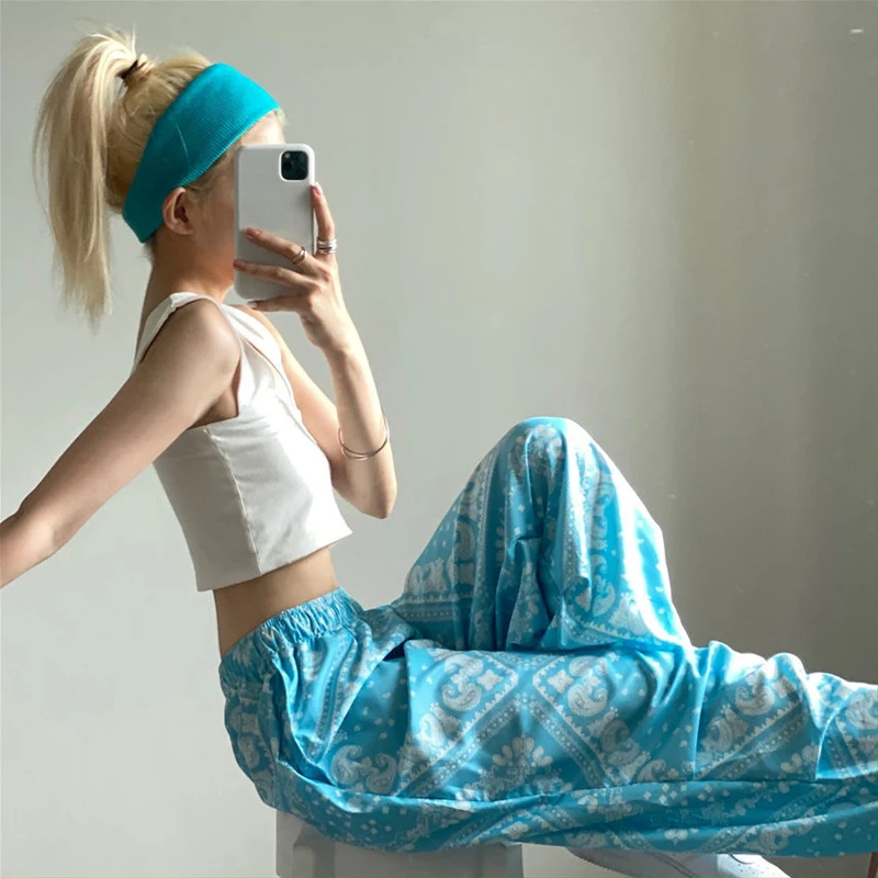 

Pants Women Chic High Waist Print Straight Pants Japanese Style Wide Leg Trousers Summer Fashion Loose Slim Causal Pants