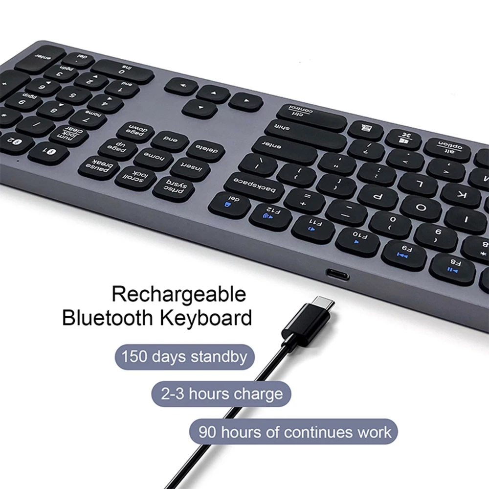 

BK9803 Bluetooth Keyboard Type-C Rechargeable Wireless 110-Key Keyboard for MacOS Smartphone Tablet Support Android Windows