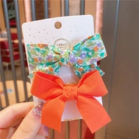 2pcs small floral childrens bow hairpin macaron color press clip small fresh flowing sea clip side clip set hair accessories
